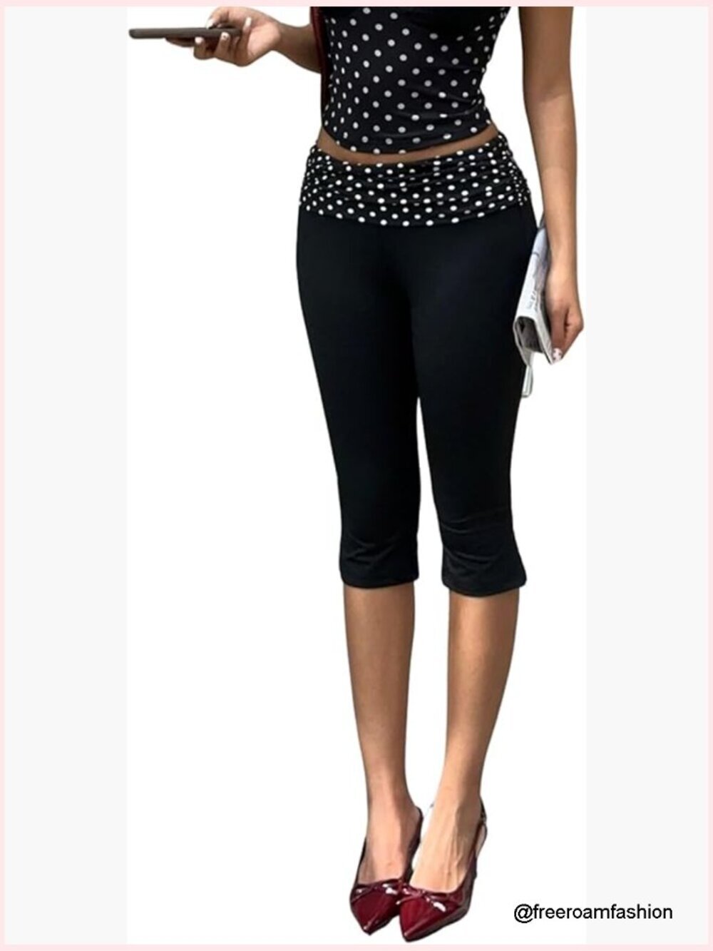 Capri Pants Fold Over Leggings Knee Length Slit Skinny Trousers